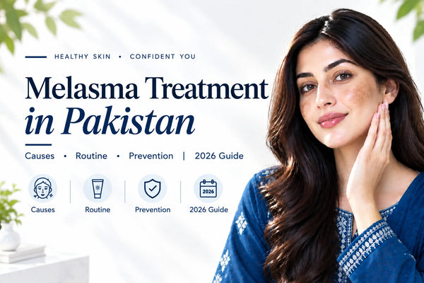 Daily melasma skincare routine with face wash, vitamin C cream, serum and kojic acid cream