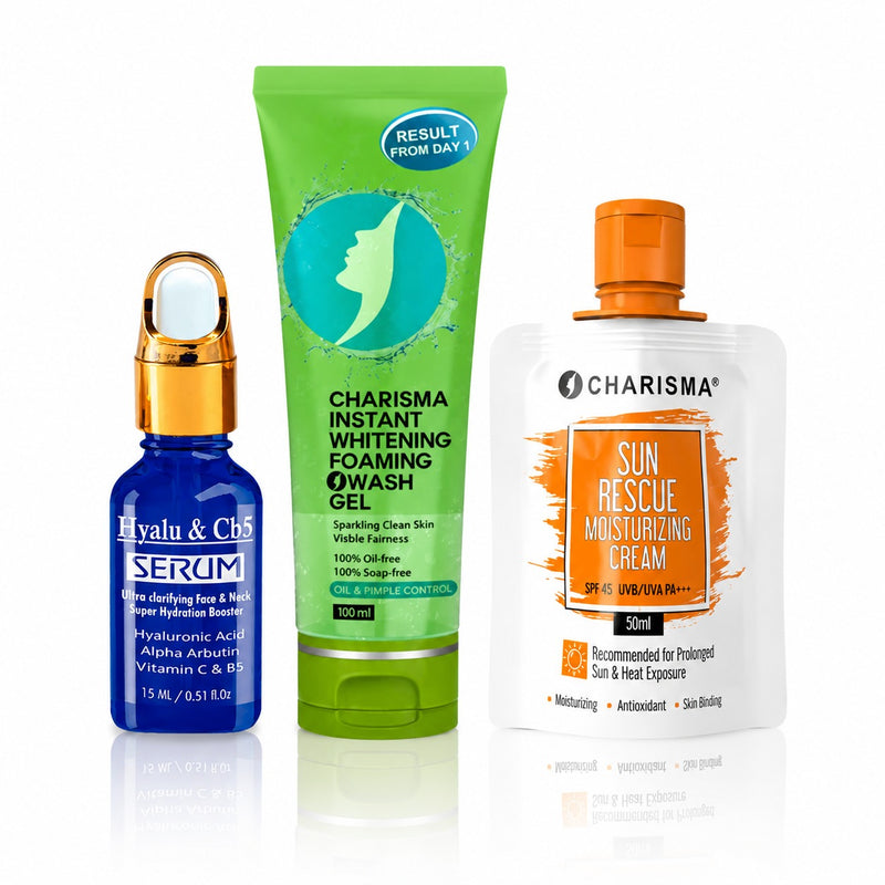 Charisma Luminous Skin Renewal Deal | Face Wash + Hyalu & CB5 Serum + SPF 45 Moisturizing Cream