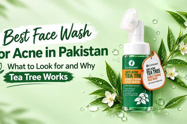Charisma Anti Acne Tea Tree Face Wash with fresh tea tree leaves for acne-prone skin