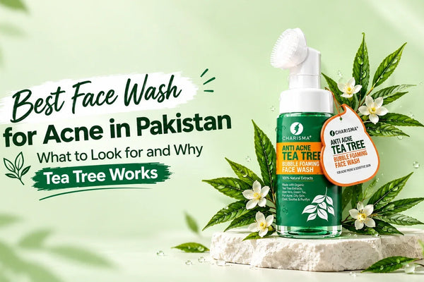 Charisma Anti Acne Tea Tree Face Wash with fresh tea tree leaves for acne-prone skin