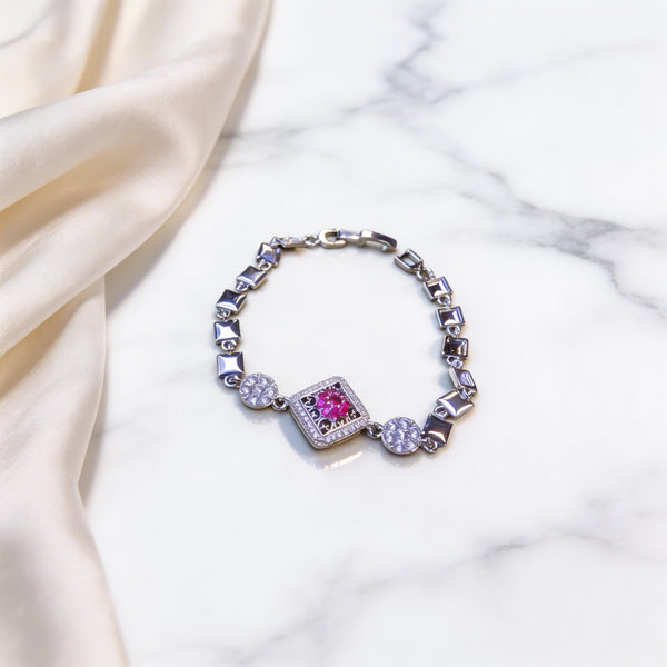 Silver Garnet Square Bracelet