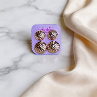 Gold Platting Metal Button Style Earrings  2 Pairs