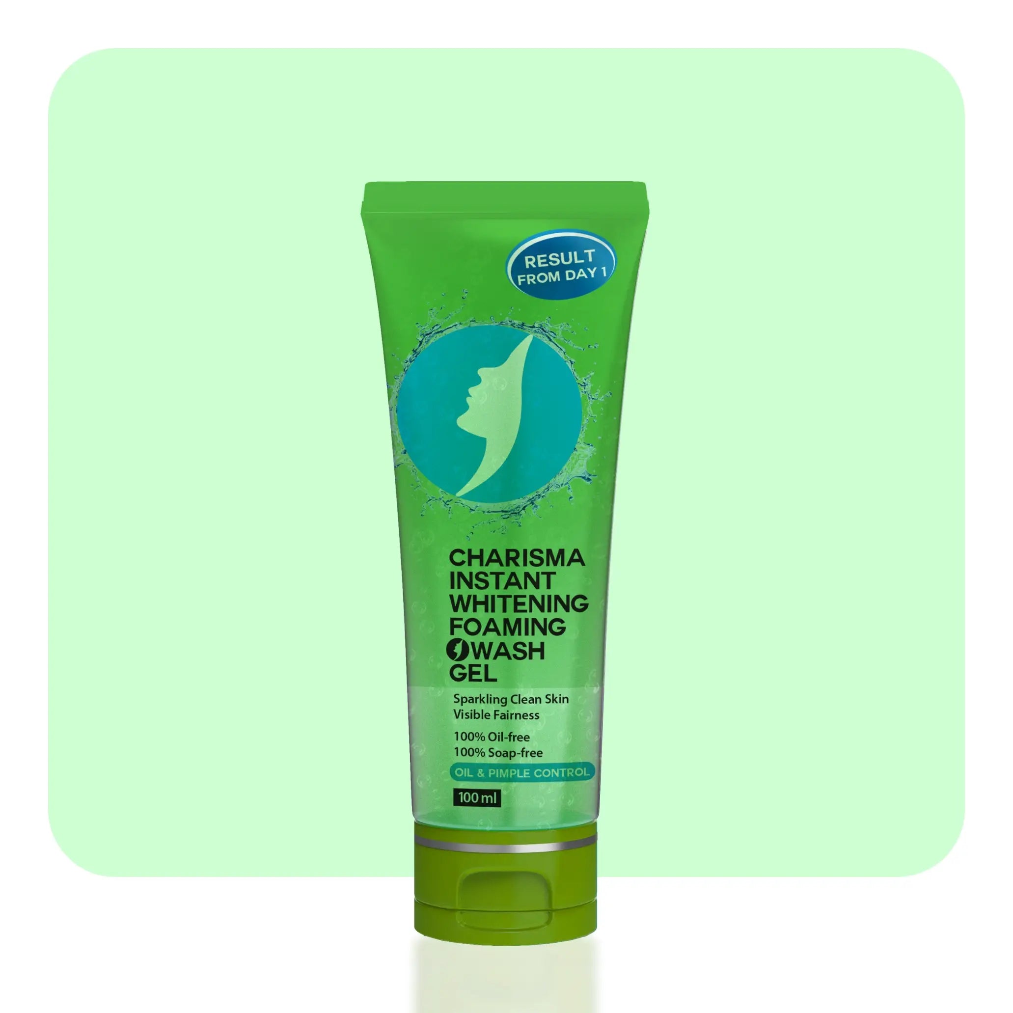 Charisma Instant Whitening Foaming Gel Face Wash – gentle cleanser for brighter, oil-free skin.