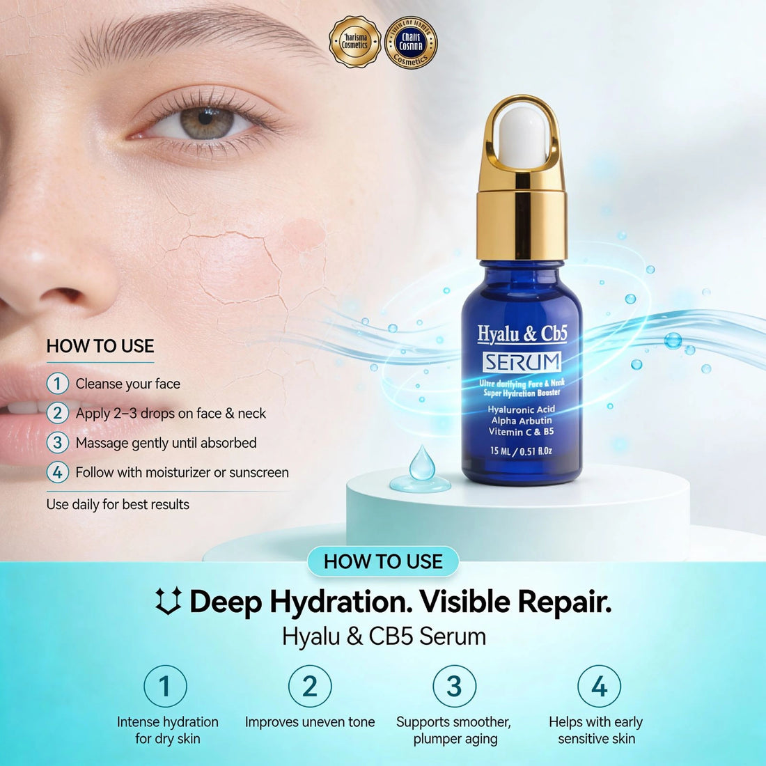Hyalu and CB5 Serum for plump, hydrated skin