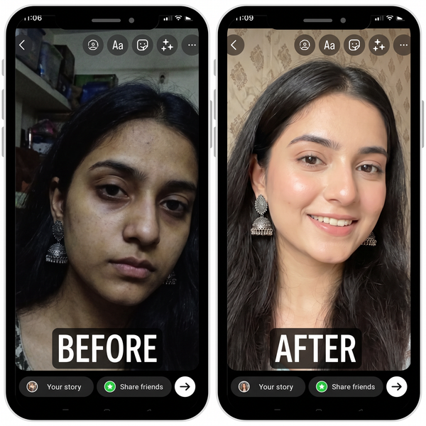 Instant glow before and after – dull tired skin turned bright and glowing with Charisma Instant Glow Plan