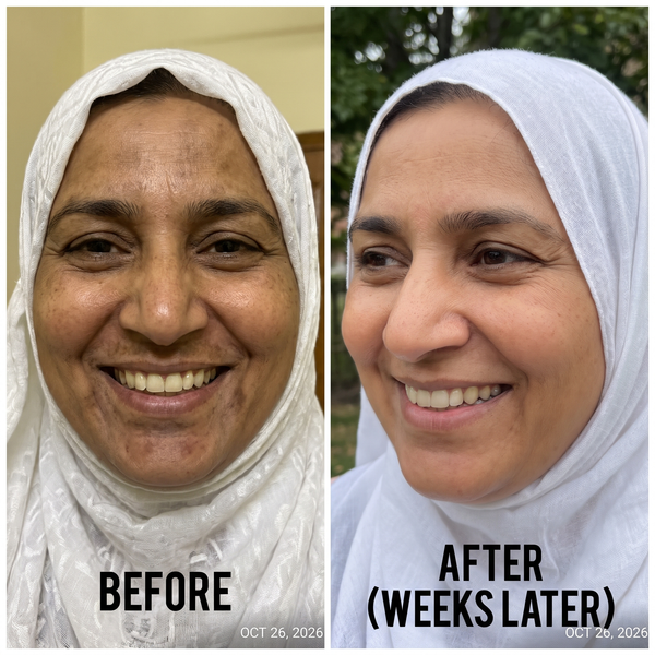 Pigmentation before and after – uneven skin tone evened out with Charisma Pigmentation Repair Plan